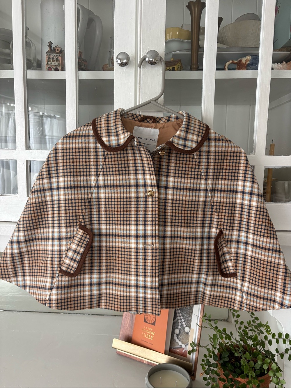 Janie and Jack Brown and Cream Plaid Cape Jacket